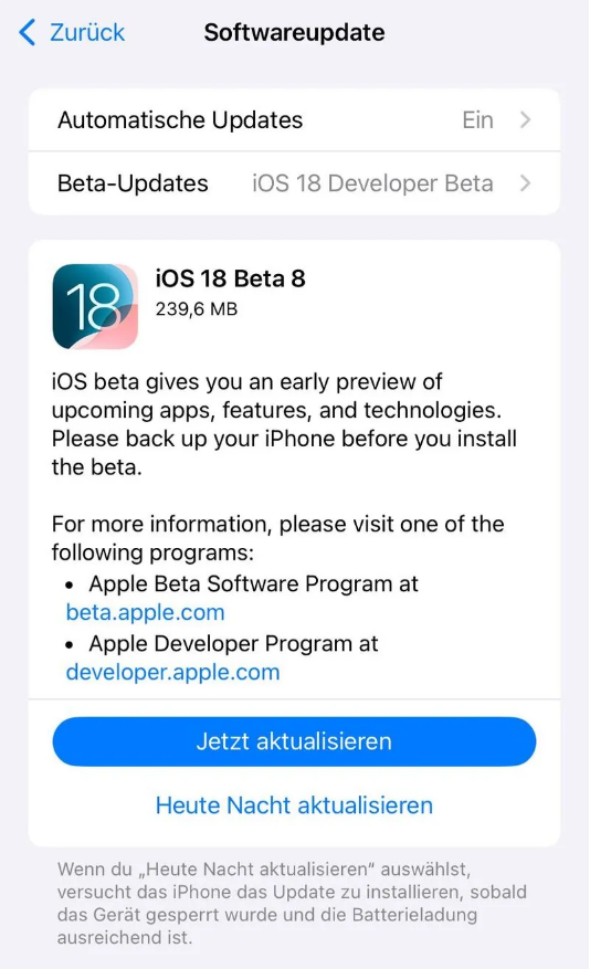 蒙自苹果手机维修分享苹果 iOS / iPadOS 18 开发者预览版 Beta 8 发布 